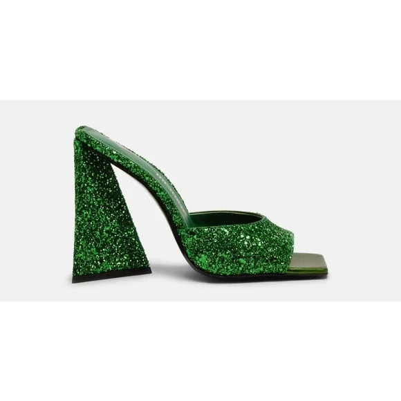 The Attico Size 38 US 8 Luz Green Glitter Sparkle Mule Block Heels EUC $600 - Picture 10 of 10